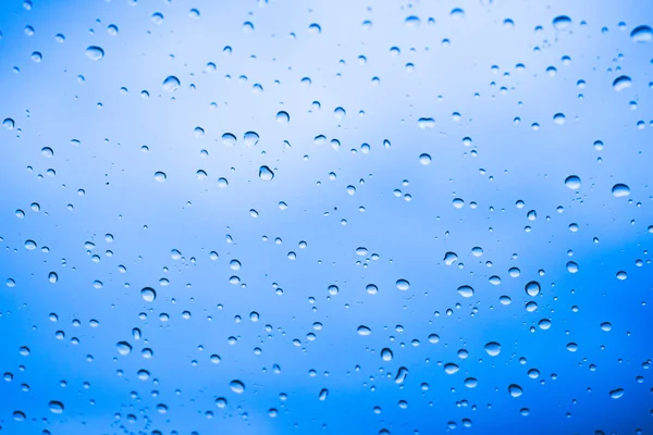 Water Drops Glass Blue Sky Background — Stock Photo, Image