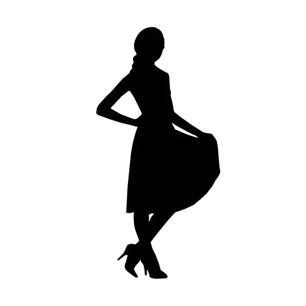 Black fashion vector silhouette of young stylish girl — Stock Vector