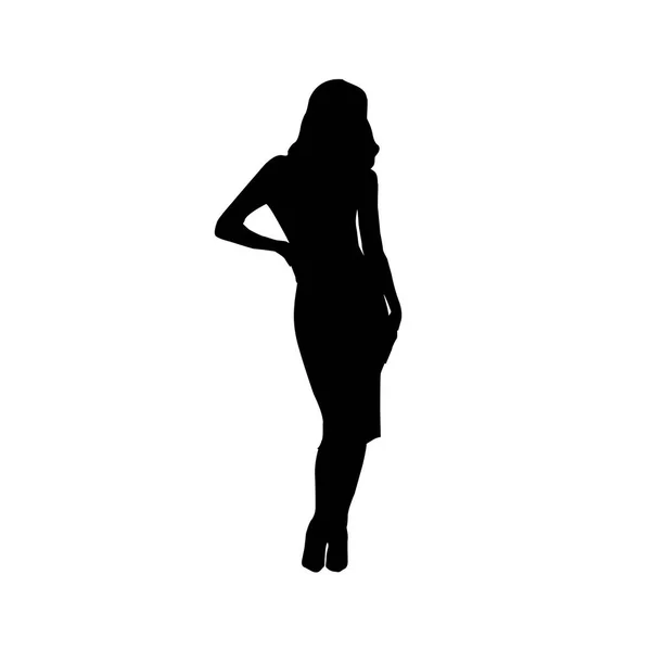 Vector silhouette of beautiful stylish girl with long legs isolated on white background — Stock Vector