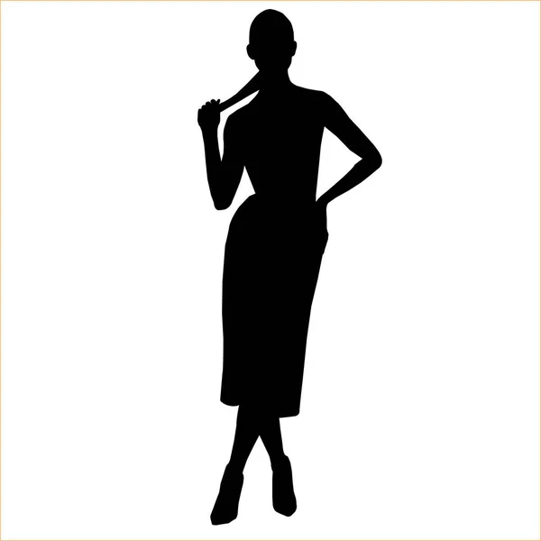 Vetor silhueta feminina preta de mulher de moda isolada no fundo branco —  Vetores de Stock