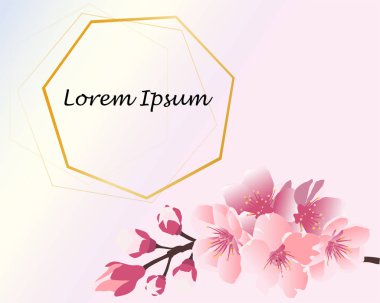 Çokgen çerçeveler şablonu ile kiraz çiçeği şube.