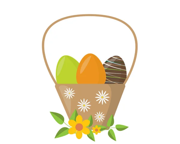 Cesta con huevos de Pascua. Vector — Vector de stock