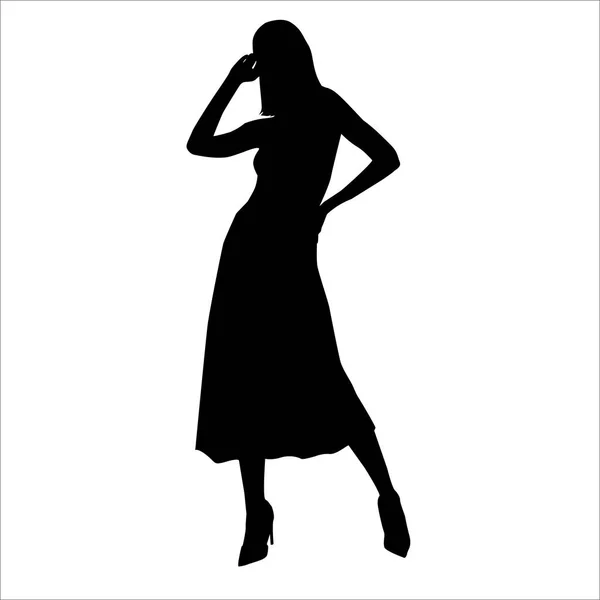 Vektor silhuett av vackra snygg flicka poserar i lång kjol — Stock vektor