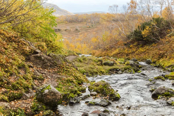 Река в горах. Красивый осенний пейзаж на Камчатке возле вулкана Вачкажец — стоковое фото
