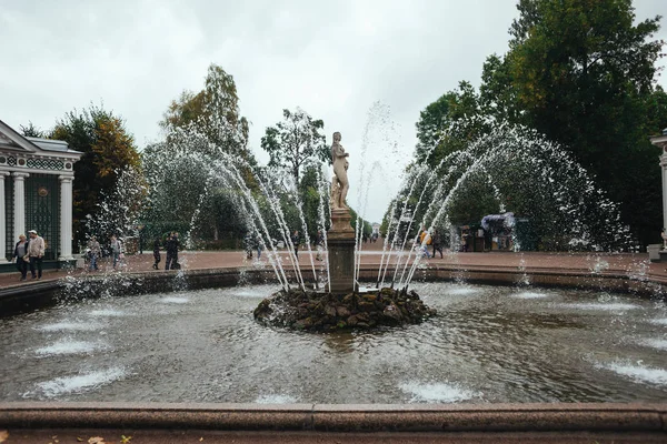 Saint Petersburg, Rusya - 18 Eylül 2015 - Peterhof'un üst bahçesinde çeşme.