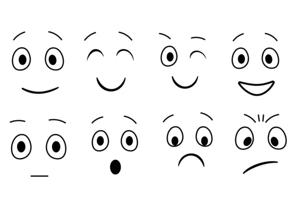 Des émotions de dessin animé simples, des visages avec différentes expressions — Image vectorielle