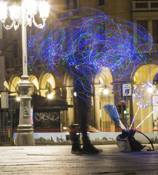 View Turin Center Night Seller Bright Ballons Square — Stock Photo, Image