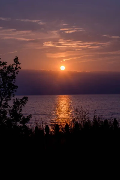 Sun Sets Lake Michigan End Beautiful Day — Stock Photo, Image