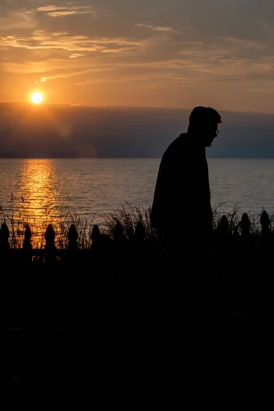 Sun Sets Man Finished Walks Away — Stock Photo, Image