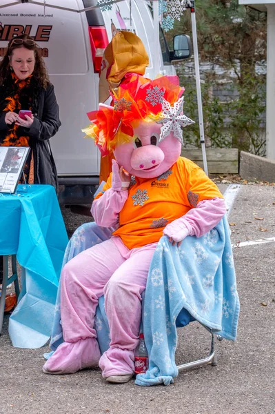 Oktober 2018 Coloma Usa Eine Person Rosafarbenen Schweinekostüm Posiert Während — Stockfoto