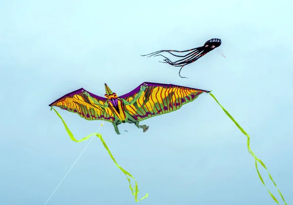 Дракон и осьминог летят в небе — стоковое фото
