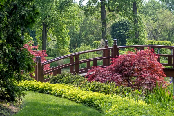 Сад с арочным мостом — стоковое фото