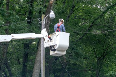 Lineman bir parkta bir açık ışık giderir