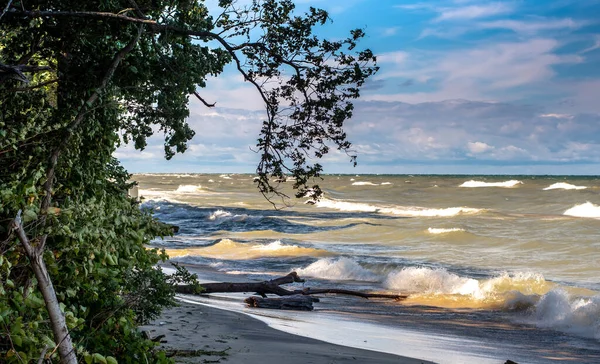 Una Giornata Selvaggia Attiva Sul Lago Michigan Michigan Usa Con — Foto Stock