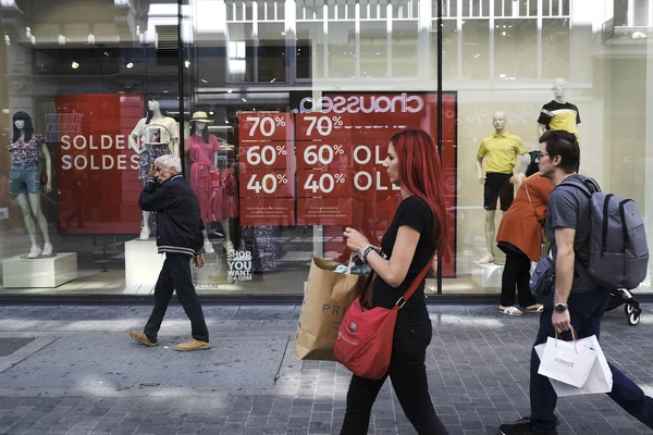 Compradores Rue Neuve Calle Principal Compras Bruselas Bélgica Julio 2019 —  Fotos de Stock