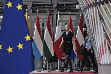 Brüksel, Belçika. 30 Haziran 2019.Danimarka Başbakanı Mette Frederiksen Avrupa Birliği (Ab) zirvesi için Avrupa Birliği Genel Merkezi'ne geldi.