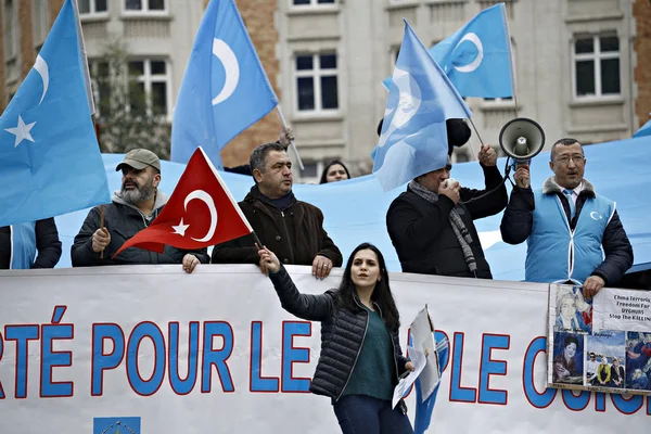Aktivistler Brussel Uygur MüslümanlarA Çin Tedavi Protesto — Stok fotoğraf
