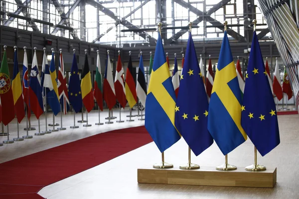 Брюссель Бельгія Березня 2019 Прапор Швеції Стоять Офісах Європейської Ради — стокове фото