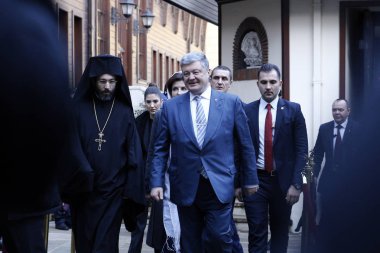 İstanbul, Türkiye. 6 Ocak 2019. Ukrayna Cumhurbaşkanı Petro Poroşenko St George Katedrali Epifani Günü kutlamaları katıldı.