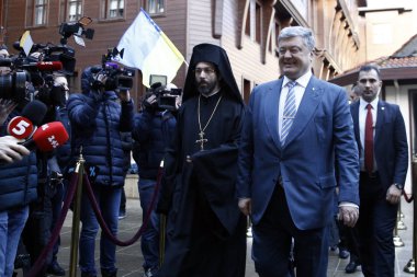 İstanbul, Türkiye. 6 Ocak 2019. Ukrayna Cumhurbaşkanı Petro Poroşenko St George Katedrali Epifani Günü kutlamaları katıldı.