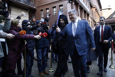 İstanbul, Türkiye. 6 Ocak 2019. Ukrayna Cumhurbaşkanı Petro Poroşenko St George Katedrali Epifani Günü kutlamaları katıldı.