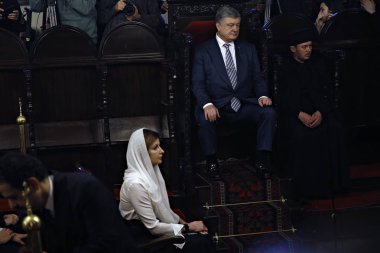 İstanbul, Türkiye. 6 Ocak 2019. Ukrayna Cumhurbaşkanı Petro Poroşenko St George Katedrali Epifani Günü kutlamaları katıldı.