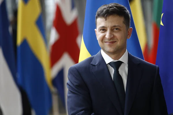 Ukrainian President Volodymyr Zelensky visits EU Council in Brus — Stock Photo, Image