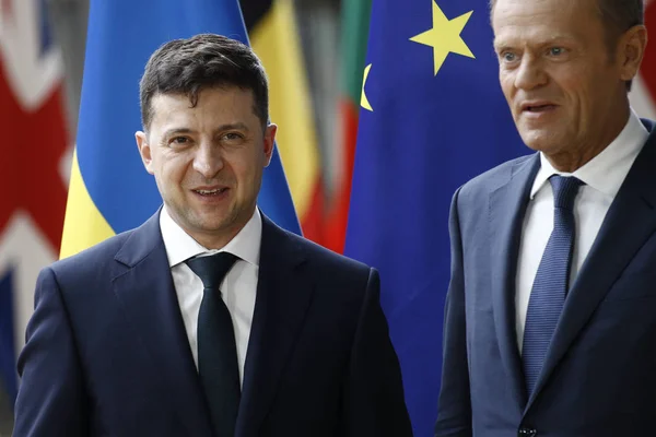 Президент Украины Владимир Зеленский посетил Совет ЕС в Брюсе — стоковое фото
