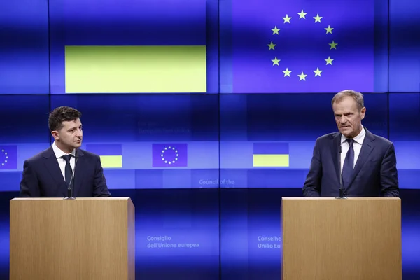Volodymyr Zelensky, ukrán elnök látogatást tett az EU Tanácsának Brus-ban — Stock Fotó
