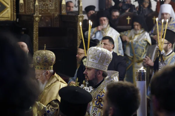 이스탄불 2019년 우크라이나 정교회 의장이자 에큐메니칼 총대주교 바르톨로뮤가 대성당에서 주현절을 — 스톡 사진
