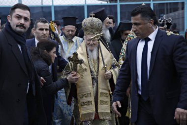 İstanbul,Türkiye. 6 Ocak 2019.Metropolitan Epiphanius, Ukrayna Ortodoks Kilisesi başkanı ve Ekümenik Patrik Bartholomeos St. George Katedrali'nde Epifani Günü kutlamalarına katıldı