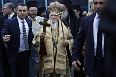 İstanbul,Türkiye. 6 Ocak 2019.Metropolitan Epiphanius, Ukrayna Ortodoks Kilisesi başkanı ve Ekümenik Patrik Bartholomeos St. George Katedrali'nde Epifani Günü kutlamalarına katıldı