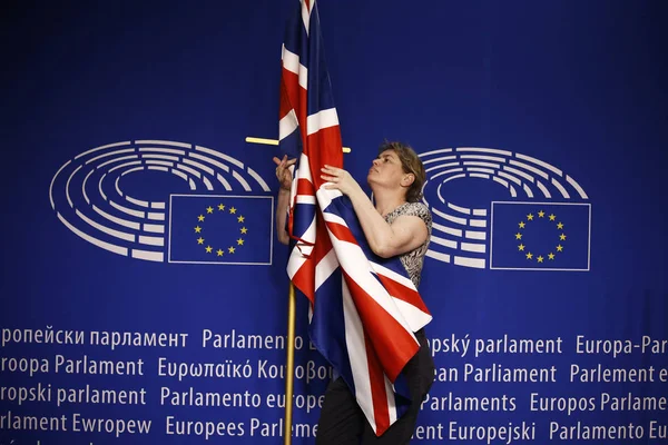 Primera Ministra británica Theresa May visita al Parlamento de la UE en Bru —  Fotos de Stock