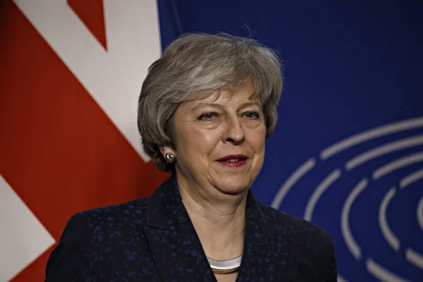 Visita del primo ministro britannico Theresa May al Parlamento europeo a Bru — Foto Stock