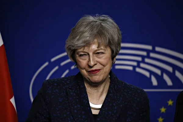 Visita del primo ministro britannico Theresa May al Parlamento europeo a Bru — Foto Stock