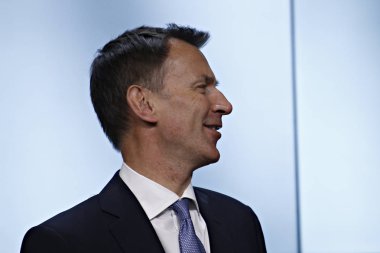 Brüksel, Belçika. 13 Mayıs 2019.İngiltere Dışişleri Bakanı Jeremy Hunt Avrupa binasında Avrupa Birliği dışişleri bakanları toplantısına katıldı.