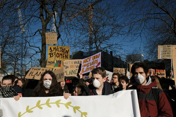 Brussel België Februari 2019 Middelbare School Universitaire Studenten Protesteren Tegen — Stockfoto