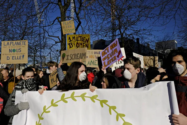 Bryssel Belgien Februari 2019 Gymnasie Och Universitetsstudenter Arrangerar Protest Mot — Stockfoto