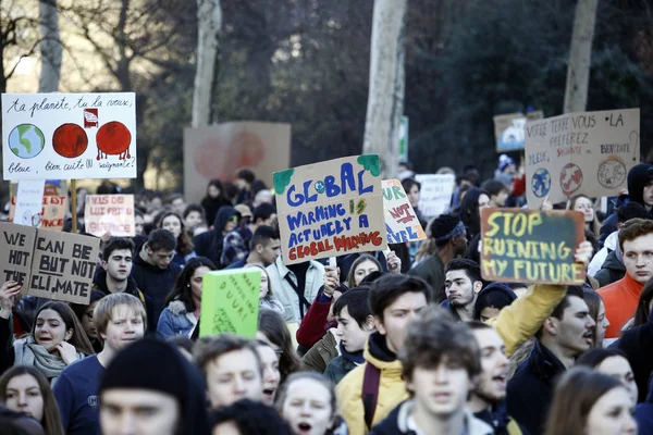 Brussel België Februari 2019 Middelbare School Universitaire Studenten Protesteren Tegen — Stockfoto