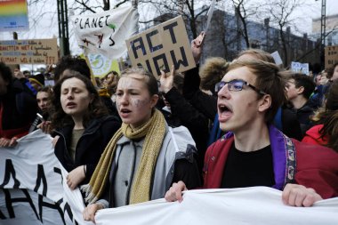 Göstericiler B iklim değişikliğine karşı bir protesto katılmak