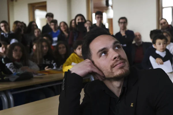 Greek Artistic Gymnast Eleftherios Petrounias His Visit European School Brussels — Stock Photo, Image