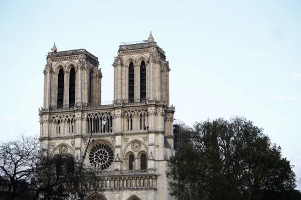 Külső Kilátás Notre Dame Paris Katedrális Párizsban Franciaországban Április 2019 — Stock Fotó