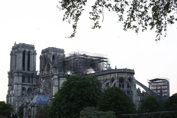 Külső Kilátás Notre Dame Paris Katedrális Párizsban Franciaországban Április 2019 — Stock Fotó