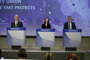 Brüksel, Belçika'da Güvenlik Birliği ile ilgili basın toplantısı