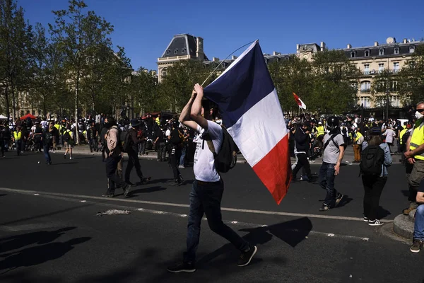 Polícia Choque Francesa Confronta Com Manifestantes Coletes Amarelos Franceses Durante — Fotografia de Stock