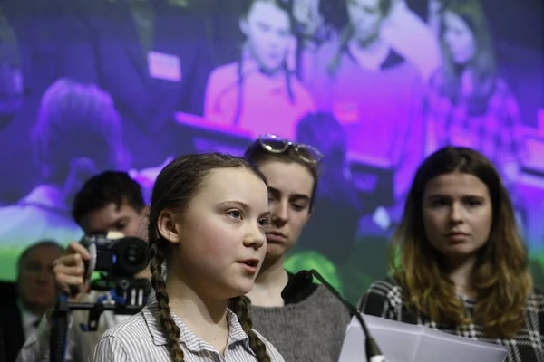 Ativista ambiental sueca Greta Thunberg participa de uma conferen — Fotografia de Stock