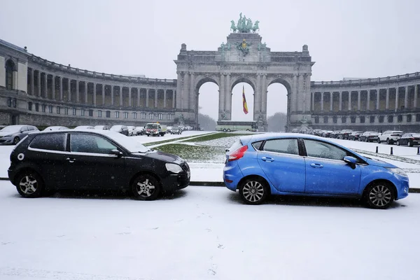 Brüksel'de yoğun kar yağışı, Belçika — Stok fotoğraf