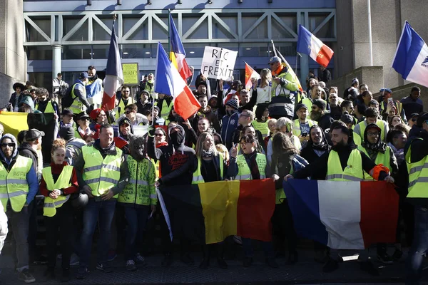 Protesta de chalecos amarillos en Bruselas, Bélgica — Foto de Stock