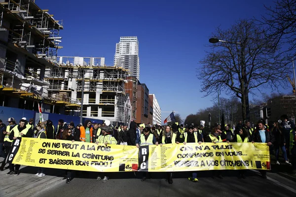 Protesta de chalecos amarillos en Bruselas, Bélgica — Foto de Stock