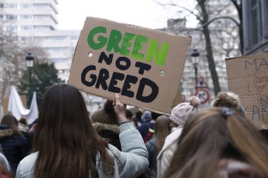 Belçikalı öğrenciler Brüksel'de bir iklim gösterisi için bir araya geldi,